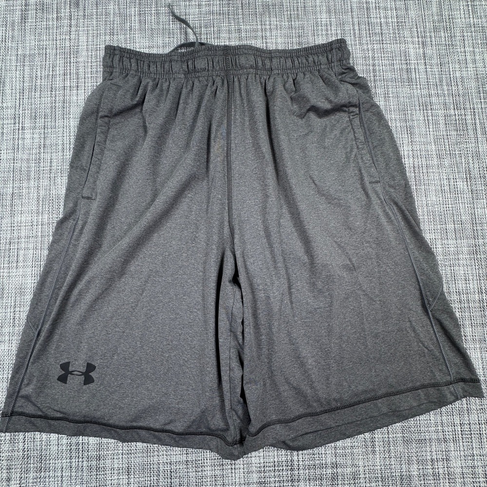 Under Armour Mens Athletic Shorts HeatGear Loose Fit Pockets Gray Large Training